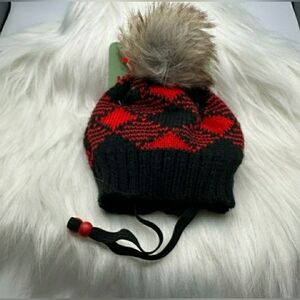 Cozy Red and Black Pet Pom-Pom Beanie